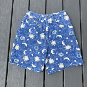 Vintage 90s celestial sun and moon high waisted denim shorts whimsigoth bohemian